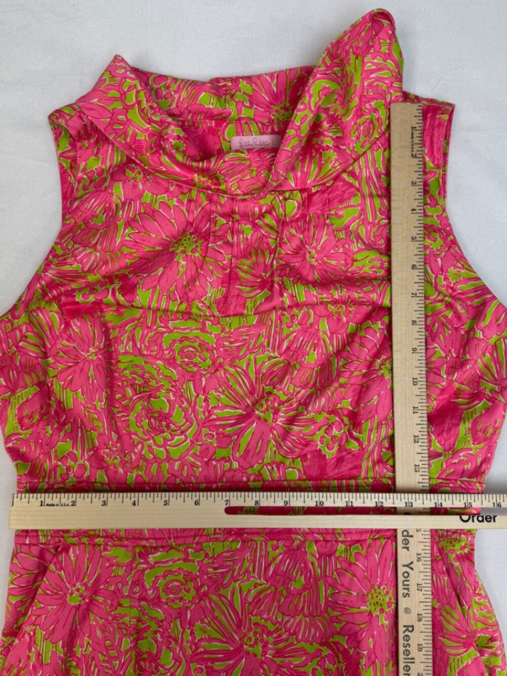 Lilly Pulitzer Midi Pink Green Floral Cotton Lined Shift Dress Size 12 - Picture 13 of 16